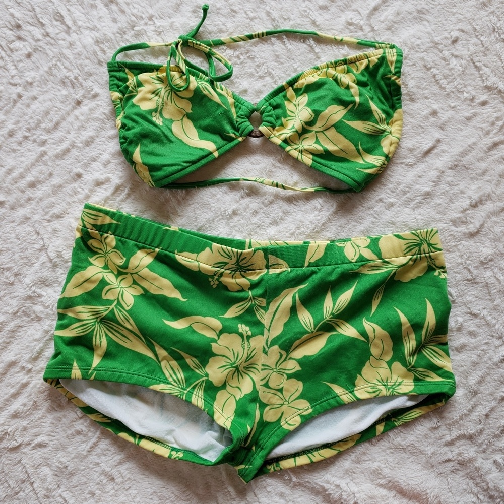 Green Tropical Bikini with Boy Shorts